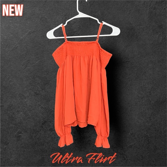 New Ultra Flirt by Ikeddi Womens Smocked Off The Shoulder Top Rust - Picture 5 of 5